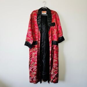 Vintage Chinese Silk Brocade Robe Smoking Jacket Size XL Kimono Satin